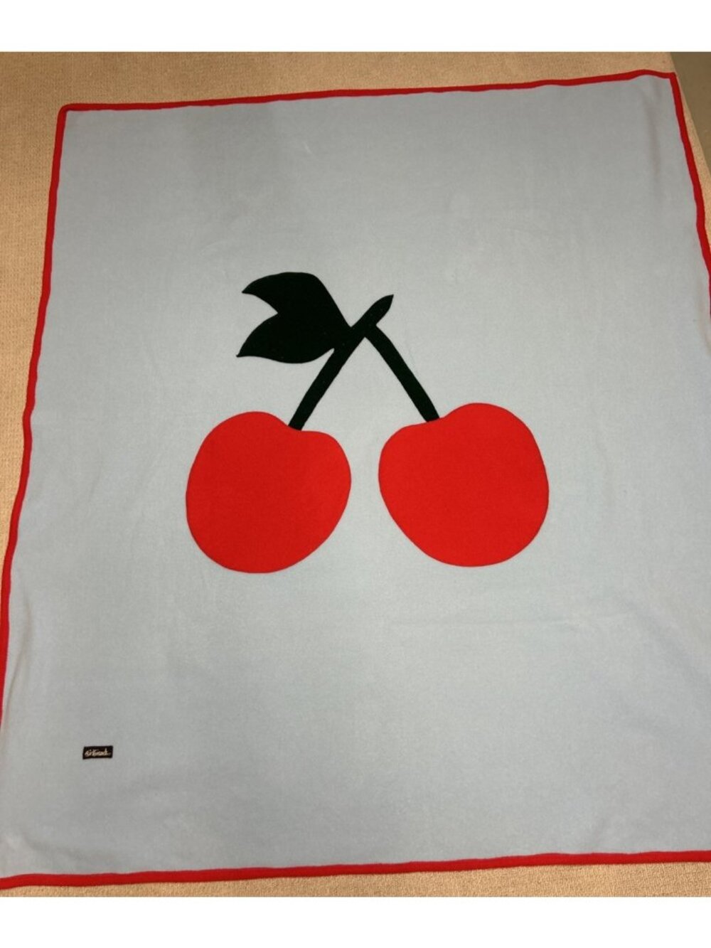 Vintage Girlfriends LA Brand Blanket Light Blue With Cherries Cherry Red Trim